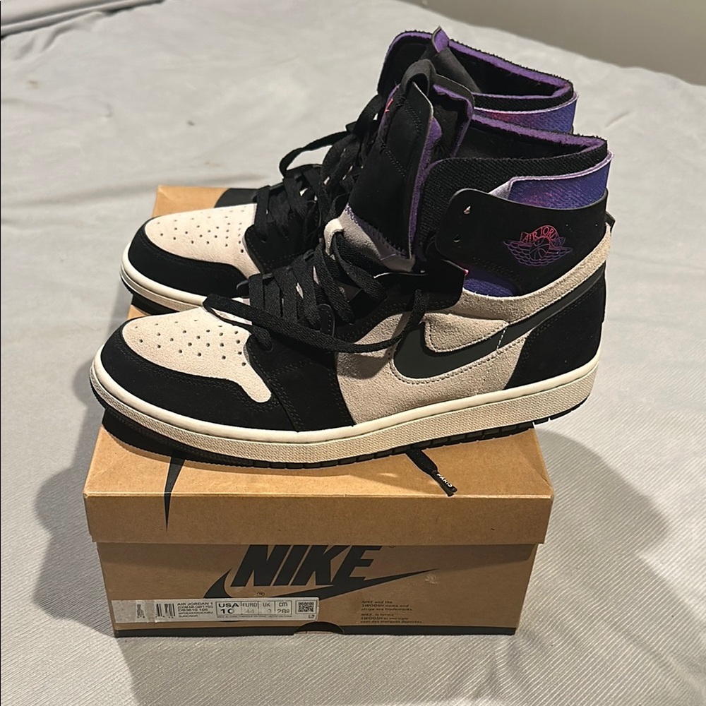 Nike High-Top Sneakers in Black and Cream with Purple Accents